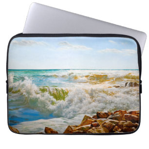 Housse Pour Ordinateur Portable Mer ensoleillée avec vagues déferlantes