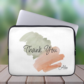 Housse Pour Ordinateur Portable Merci Watercolor Amande et Vert Nom Personnalisé