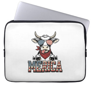 Housse Pour Ordinateur Portable Merica Graphique de gravure vintage vache patrioti