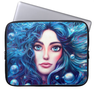 Housse Pour Ordinateur Portable Mermaid Sea Goddess Nymphe Siren bleu sous l'eau