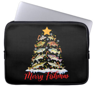 Housse Pour Ordinateur Portable Merry Fishmas Funky Christmas Tree Lights Fish Fis