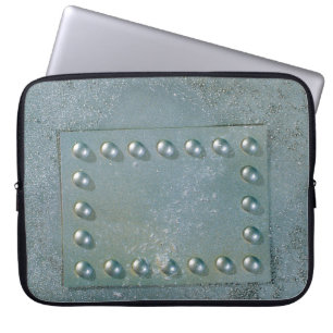 Housse Pour Ordinateur Portable Métal gris avec plaque de texte sur la manche de l