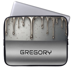Housse Pour Ordinateur Portable Métal liquide gouttant sur une surface chrome arge
