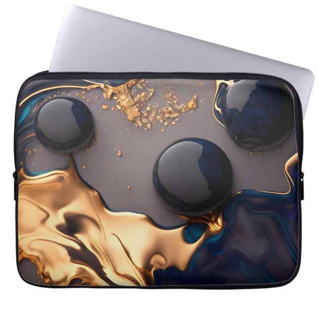 Housse Pour Ordinateur Portable Midnight Gold Liquid Marble (Devant)