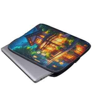Housse Pour Ordinateur Portable Midnight Matcha – Café Japonais Cozy Lofi