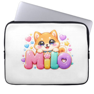Housse Pour Ordinateur Portable Mignon Kawaii Milo Nom de Chien Rose Pastel Étince