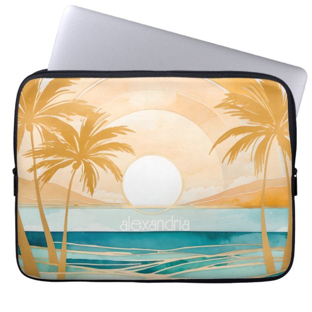 Housse Pour Ordinateur Portable Mignonne Boho Gold Abstrait Paysage De Plage Avec  (Devant)