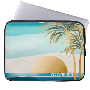 Housse Pour Ordinateur Portable Mignonne Boho Gold Abstrait Paysage De Plage Avec