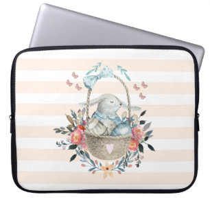 Housse Pour Ordinateur Portable Mignonne lapin dans un panier avec des oeufs et de
