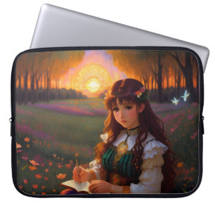 Housse Pour Ordinateur Portable Mignonne Sad Anime Style Femme dans le pré au couc