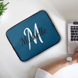 Housse Pour Ordinateur Portable Mignonne Simple Style Monogramme Nom Initial bleu