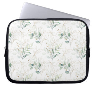 Housse Pour Ordinateur Portable Mint Green Pastel Floral Greenery Motif