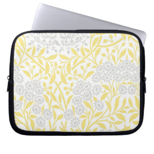 Housse Pour Ordinateur Portable Modèle de Damas florales jaunes et gris