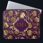 Housse Pour Ordinateur Portable Modèle Floral D'Or Violet Et Métallurgique<br><div class="desc">Élégant motif floral violet foncé et or métallique. Il est disponible sur d'autres produits.</div>