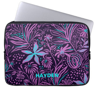 Housse Pour Ordinateur Portable Modèle floral moderne violet foncé Personnalisé