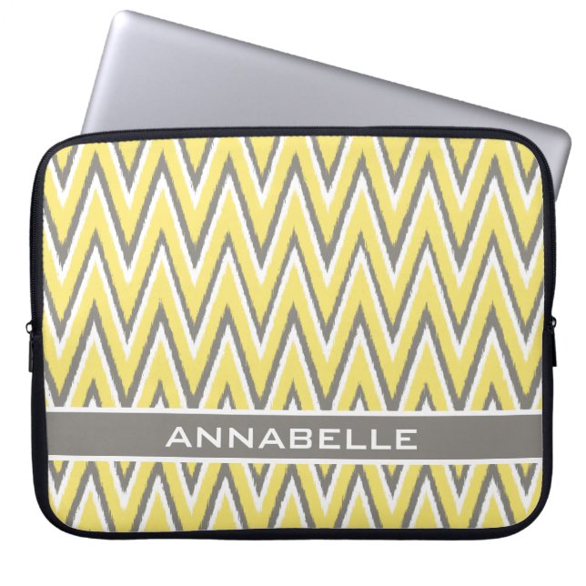 Housse Pour Ordinateur Portable Modèle gris blanc jaune Ikat Chevron (Devant)