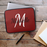 Housse Pour Ordinateur Portable Moderne Cute Simple Monogramme Initial   Nom Éléga<br><div class="desc">Coque d'ordinateur portable avec un arrière - plan rouge et blanc personnalisé monogramme premier initiale et prénom.</div>