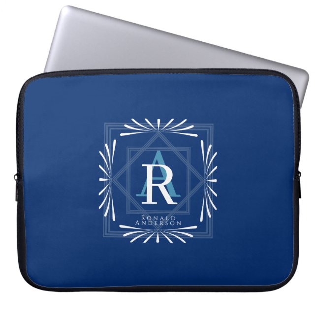 Housse Pour Ordinateur Portable Moderne et élégant Monogram Navy (Devant)