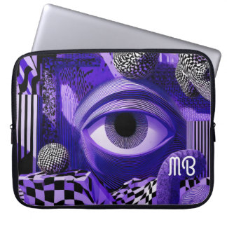 Housse Pour Ordinateur Portable Moderne Géométrique Abstraite Noir Blanc Violet 38