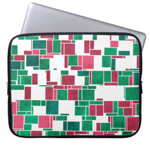 Housse Pour Ordinateur Portable Moderne Gras Rouge et Vert Noël Mondrian