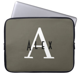 Housse Pour Ordinateur Portable Moderne minimaliste vert initial + Nom Monogramme