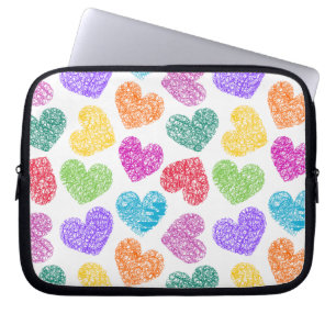 Housse Pour Ordinateur Portable Moderne Vibrant Rainbow Doodle Hearts mignon Motif