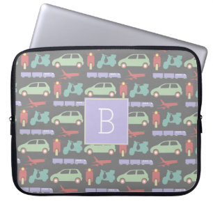 Housse Pour Ordinateur Portable Modes colorés de transport Icônes de voyage Monogr