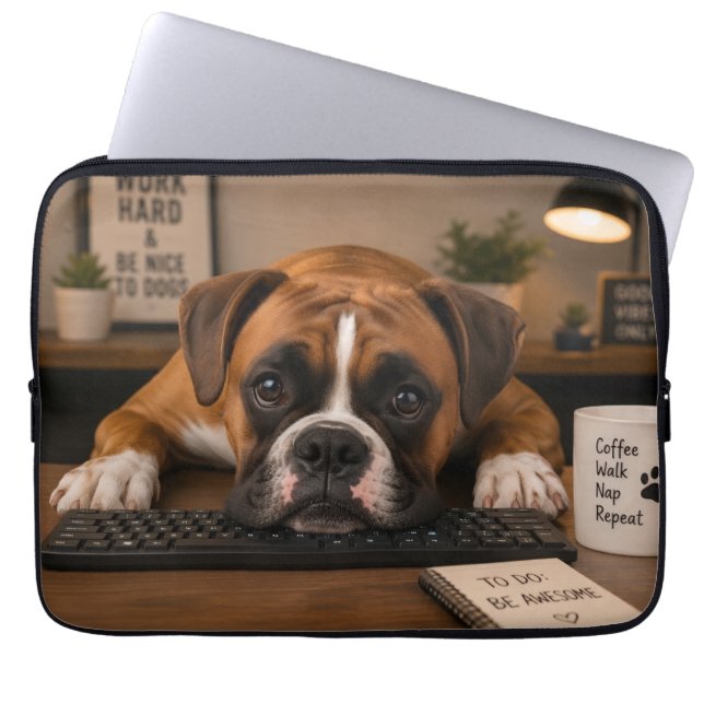 Housse Pour Ordinateur Portable Mon Boxer Travaille Dur (Devant)