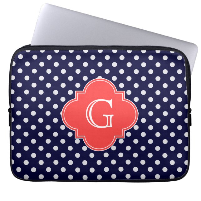 Housse Pour Ordinateur Portable Mongram de Navy White Polka (Devant)