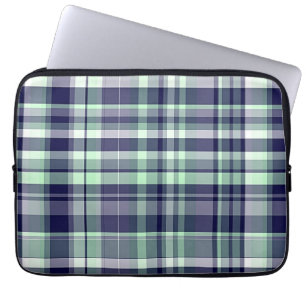 Housse Pour Ordinateur Portable Monnaie, Bleu Marine, Blancs Preppy Madras Plaid