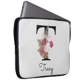 Housse Pour Ordinateur Portable Monogram Pink Boho Girly Floral Initial T (Devant droit)