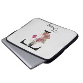 Housse Pour Ordinateur Portable Monogram Pink Boho Girly Floral Initial T (Devant bas)