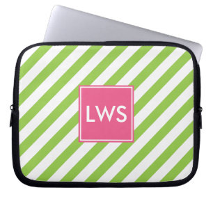 Housse Pour Ordinateur Portable Monogramme à bandes nasales vertes et roses