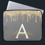 Housse Pour Ordinateur Portable Monogramme à étincelle de Parties scintillant en o<br><div class="desc">Charcoal Grey (Grey) and Gold Faux Dripping Parties scintillant moderne et élégante fille et Coque de monogramme élégant étincelant. Ce coque peut être customisé pour inclure votre nom initial et prénom.</div>