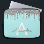 Housse Pour Ordinateur Portable Monogramme à étincelles de Parties scintillant d'a<br><div class="desc">Bleu turquoise - Aqua and Silver Faux Dripping Moderne et élégante Parties scintillant de fille et Coque de Monogramme Élégant étincelant. Ce coque peut être customisé pour inclure votre nom initial et prénom.</div>