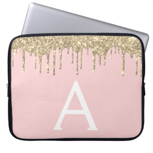 Housse Pour Ordinateur Portable Monogramme à Parties scintillant d'or rose pâle