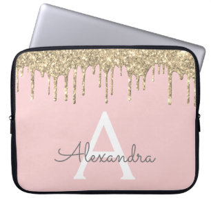 Housse Pour Ordinateur Portable Monogramme à Parties scintillant d'or rose pâle