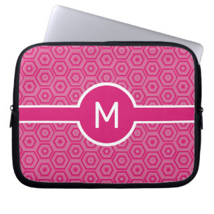Housse Pour Ordinateur Portable Monogramme à une lettre sur hexagones roses