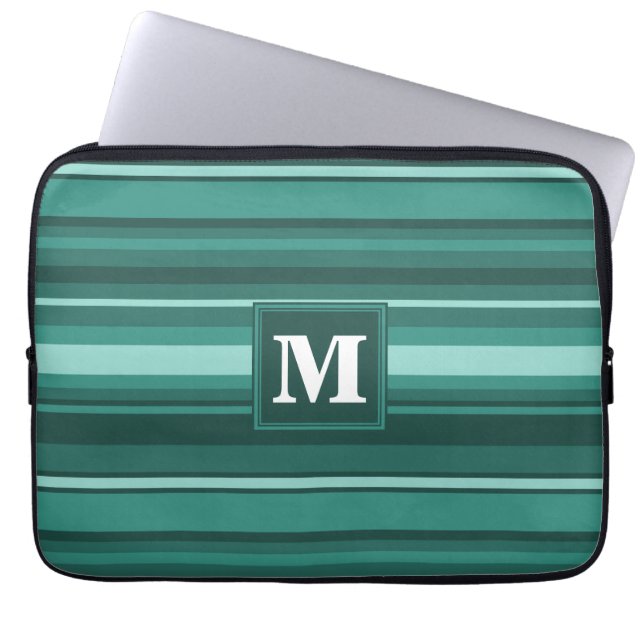 Housse Pour Ordinateur Portable Monogramme bandes turquoises (Devant)
