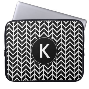 Housse Pour Ordinateur Portable Monogramme blanc noir de Chevron
