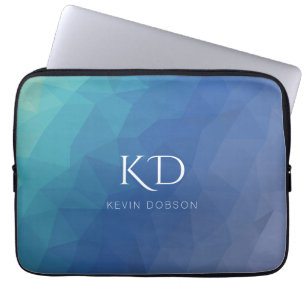 Housse Pour Ordinateur Portable Monogramme bleu marine et nom simple
