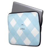 Housse Pour Ordinateur Portable Monogramme bleu noir simple moderne En vichy (devant gauche)