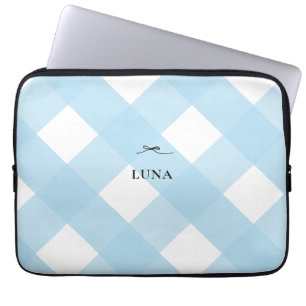 Housse Pour Ordinateur Portable Monogramme bleu noir simple moderne En vichy