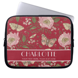 Housse Pour Ordinateur Portable Monogramme botanique Fleur sauvage moderne rouge f