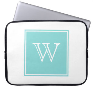 Housse Pour Ordinateur Portable Monogramme Carré Turquoise