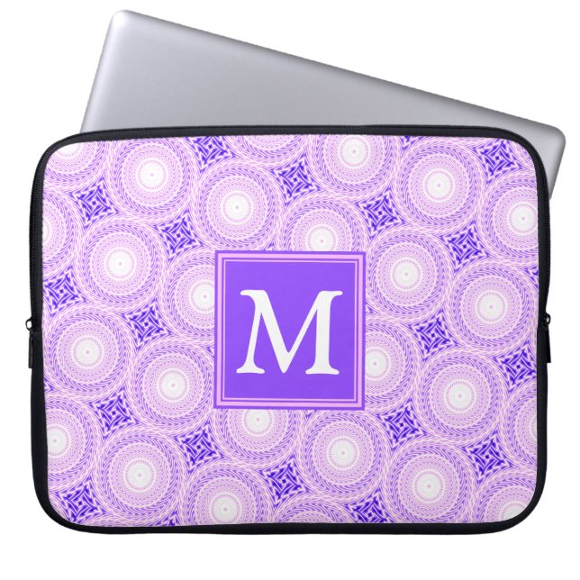 Housse Pour Ordinateur Portable Monogramme cercles violets motif (Devant)