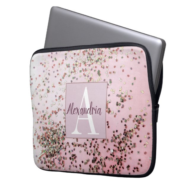 Housse Pour Ordinateur Portable Monogramme Champagne Confetti Rose (devant gauche)