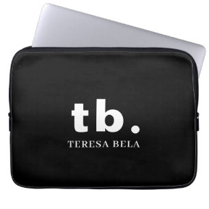 Housse Pour Ordinateur Portable Monogramme Classique Élégant Minimal Noir et Blanc