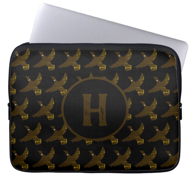 Housse Pour Ordinateur Portable Monogramme Classy Faux Gold Foil Canards (Devant)