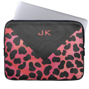 Housse Pour Ordinateur Portable Monogramme Dalmatien Noir et Rouge